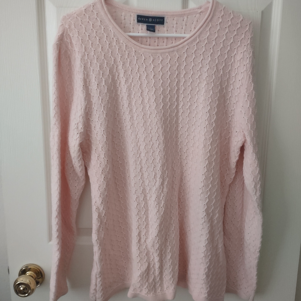 Karen Scott Women's Pink Sweater L Cotton Blush